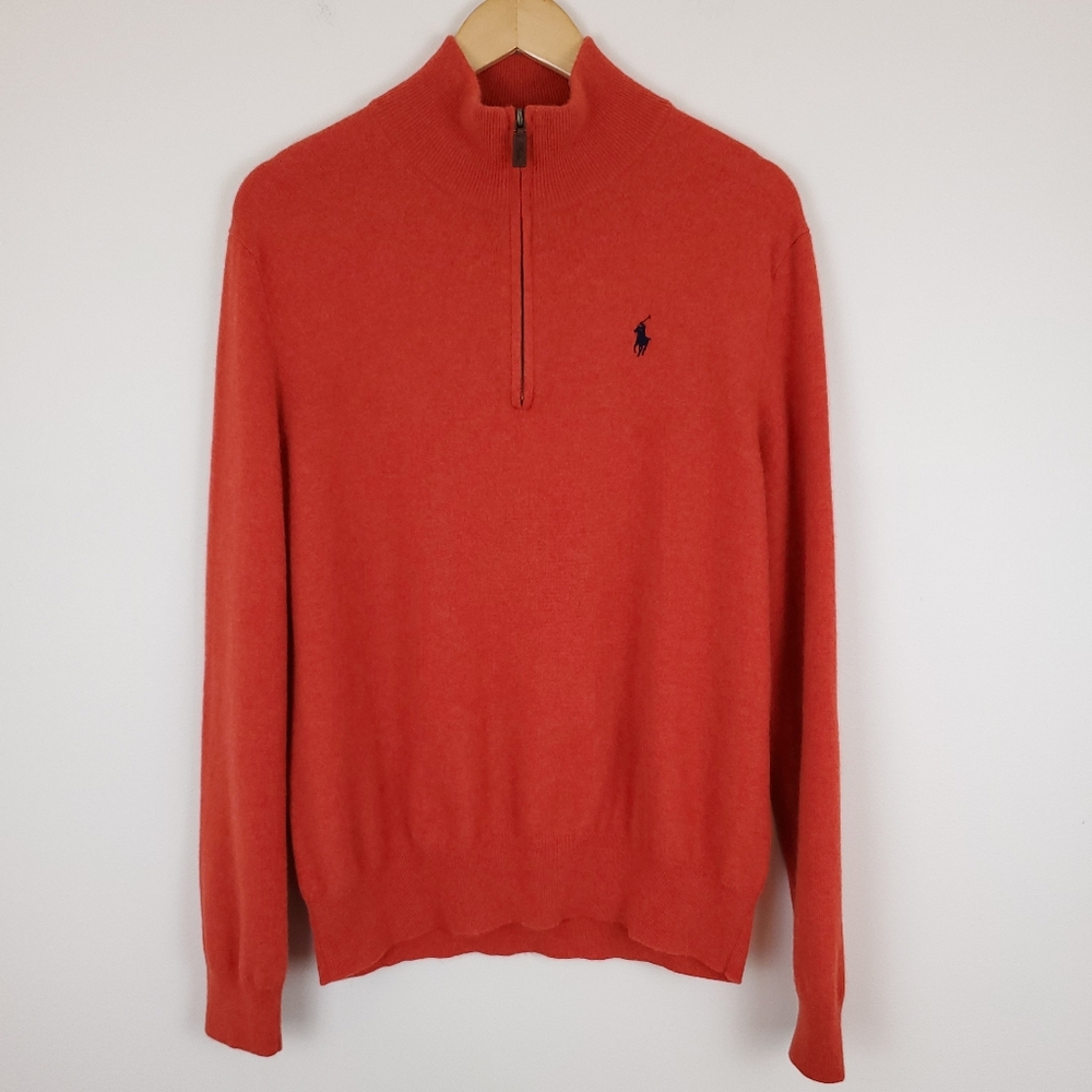 Polo Ralph Lauren Merino Wool Orange 1/4 Zip Pullover Sweater